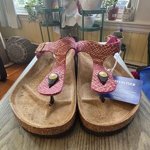 Birkenstock Gizeh Size 8 (39) Pink & Gold Python  Sandal